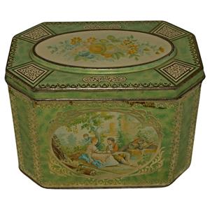 WB-1288z: 1930's Watteau Romantic Tea Caddy from Huntley &amp; Palmers