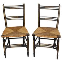 WC-1345z: Circa 1810-20 Pair of American Rush Seat Side Chairs