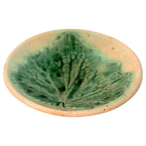 WCI-7785z: Late 19th Century Majolica Butter Pat with Leaf Motif