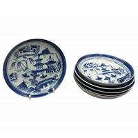 WCI-8473z: Circa 1800-1830 Group of 6 Blue Canton Porcelain Low Bowls, Chinese Export