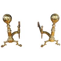 WFE-201z: Pair of American Colonial Revival Brass Andirons