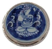 WJ-998z: Dog God in Blue Underglaze Porcelain & Sterling Pendant, Marked Siam, 925 and sterling