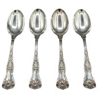 WSI-9520z: Set of 4 "King George" Pattern Sterling Silver Serving or Table Spoons by Gorham