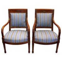 WC-1374: Circa 1800-1815 Pair of Fauteuils or Open Arm Chairs, French