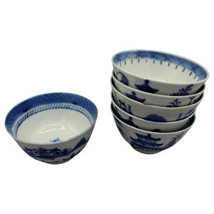 WCI-8479z: Mid-19th Century Set of 6 Blue Canton Porcelain Rice or Soup bowls, Chinese