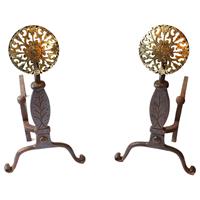 WFE-269z: Circa 1950s Pair of Iron & Brass Andirons by Virginia Metalcrafters