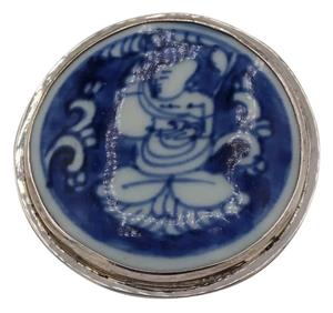 WJ-998z: Dog God in Blue Underglaze Porcelain &amp; Sterling Pendant, Marked Siam, 925 and sterling