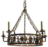 WL-1481z: Early 20th Century Wrought Iron 5-candle Chandelier