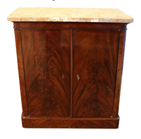 WOF-2453z: Charles X Period Marble Top Flame Mahogany Cabinet