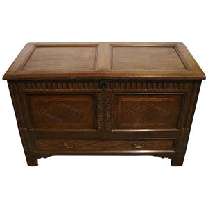 WOF-2563: Early 18th Century Inlaid &amp; Carved English Coffer