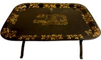 WOT-1541: Circa 1830 English Tole Tray on Steel Stand