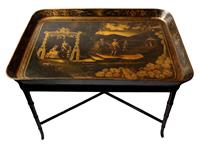 WOT-2512z: Circa 1860s Papier Mache Tray On Coffee Table Stand