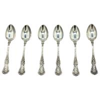WSI-9512z: Set of 6 "King" Pattern Sterling Silver Demitasse Spoons, Circa 1900